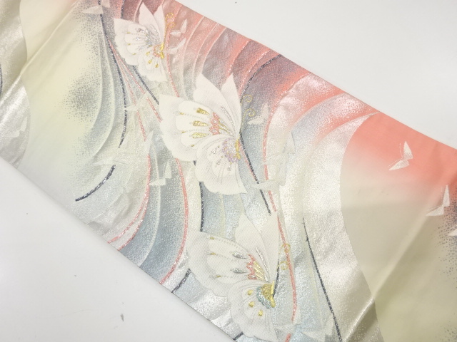 JAPANESE KIMONO / ANTIQUE FUKURO OBI / SILK / WOVEN BUTTERFLY